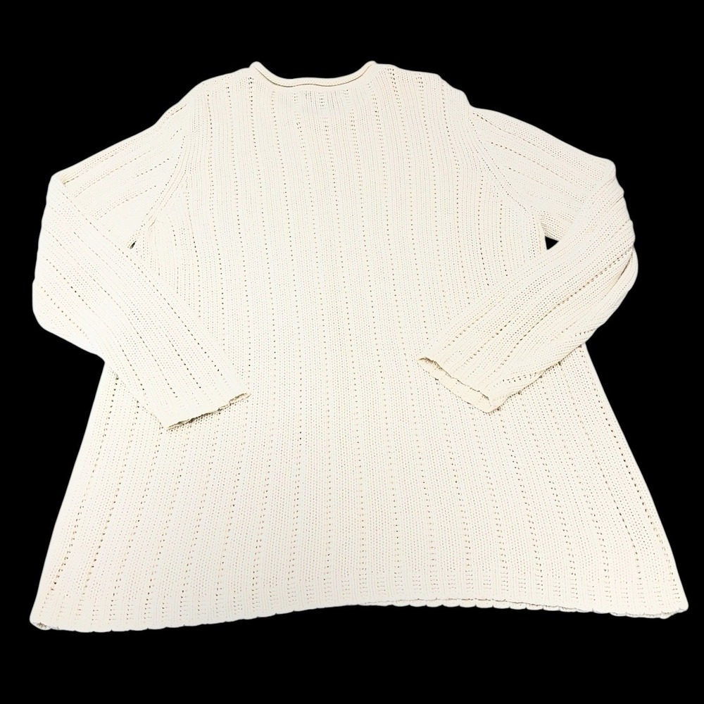 Lands End Sweater Ivory Linen Cotton Blend Roll Neck Womens 1X Fisherman Coastal